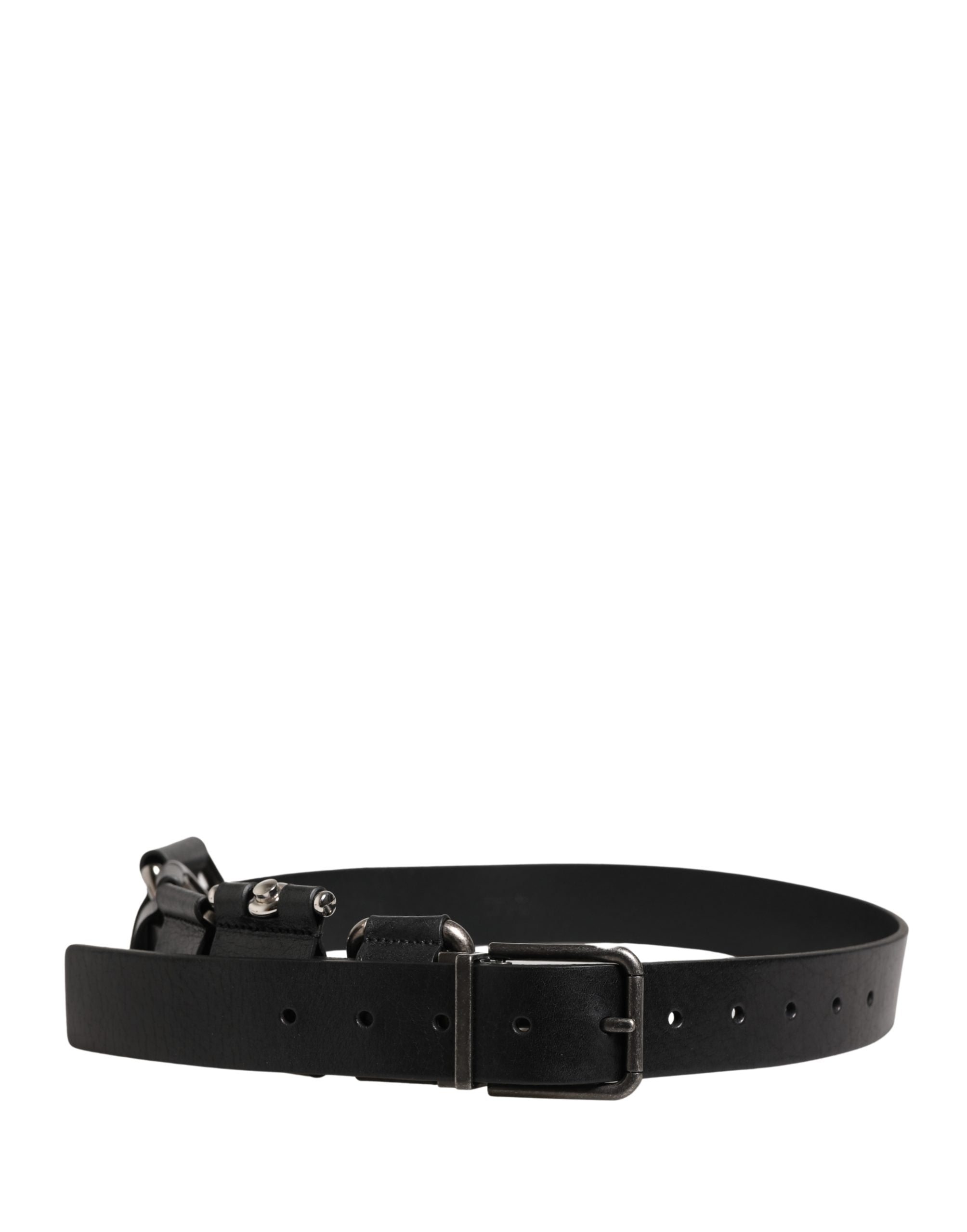 Black Calf Leather Silver Metal Buckle Belt