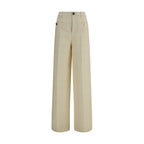Beige Cotton Casual Pants