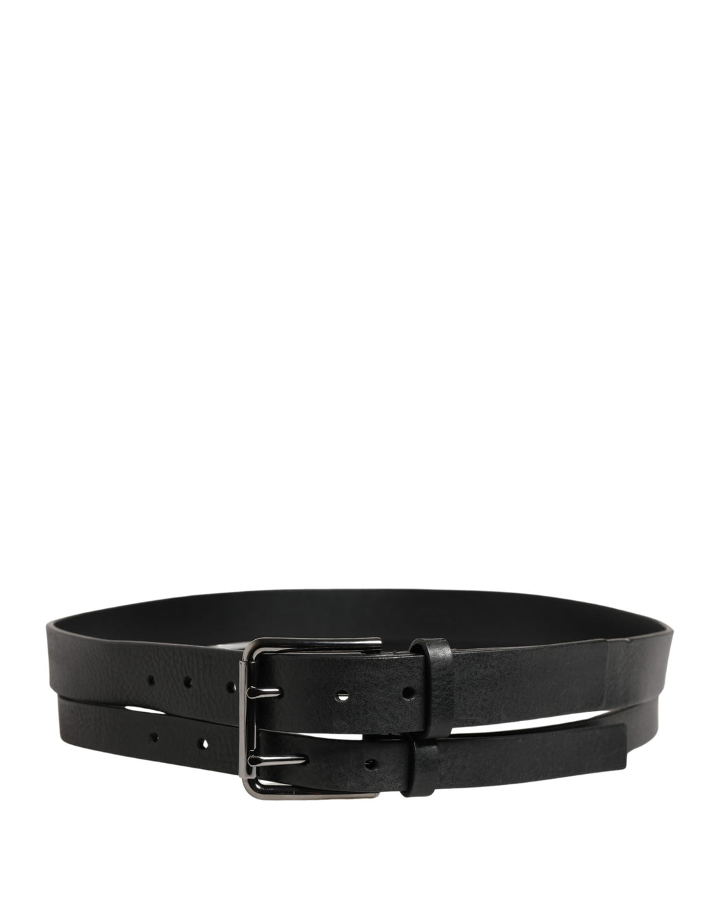 Black Double Strap Leather Silver Buckle Belt