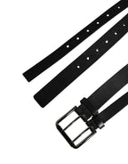 Black Double Strap Leather Silver Buckle Belt