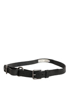 Men Black Calfskin Leather Metal Buckle Belt
