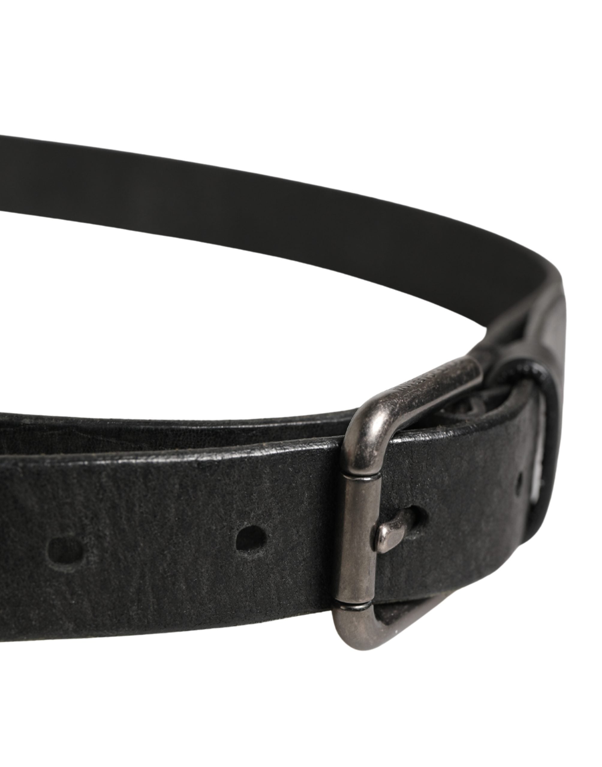 Men Black Calfskin Leather Metal Buckle Belt