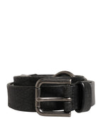 Men Black Calfskin Leather Metal Buckle Belt