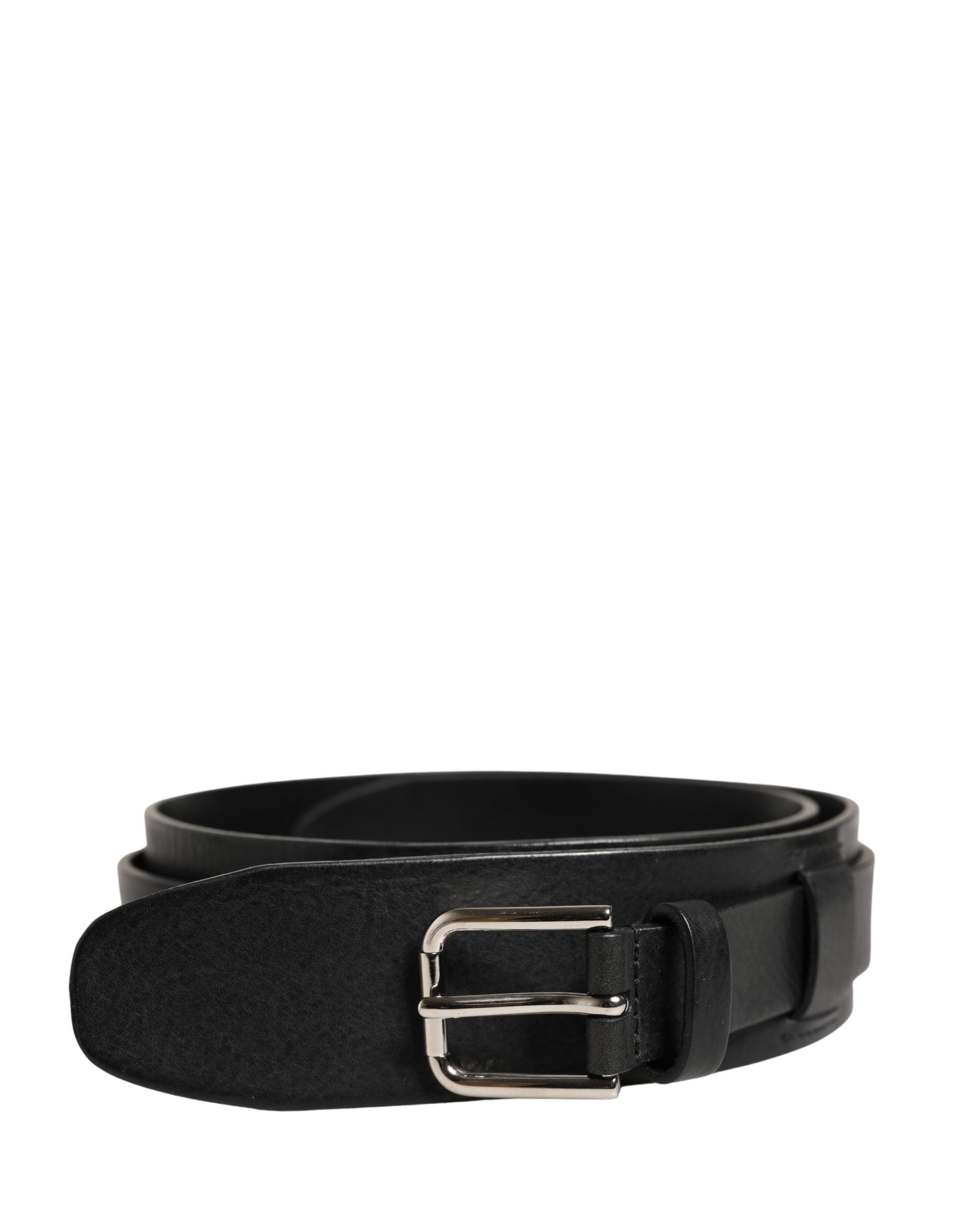 Men Black Classic Leather Metal Buckle Belt