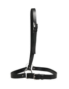 Black Double Strap Leather Silver Buckle Belt
