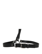 Black Double Strap Leather Silver Buckle Belt