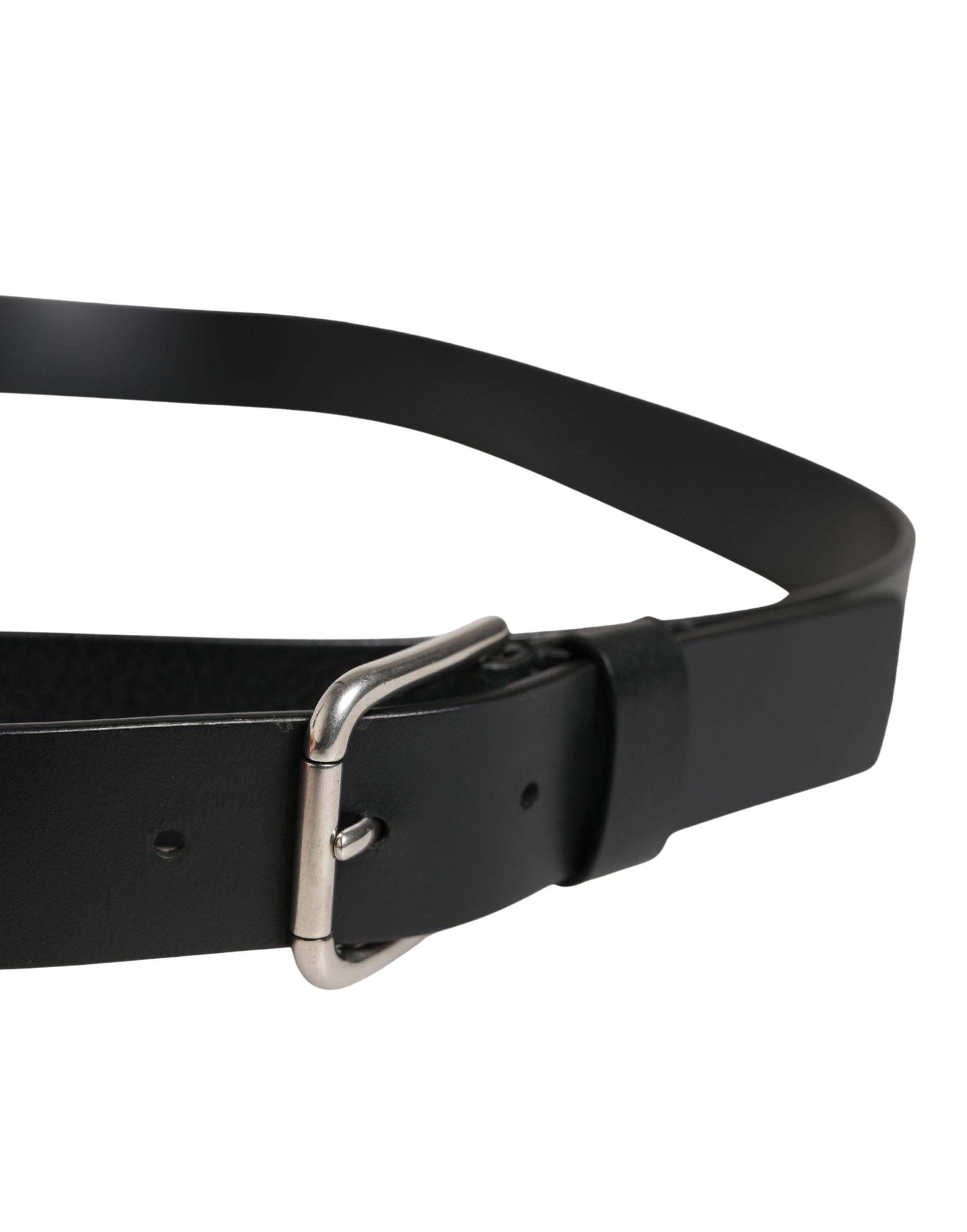 Black Double Strap Leather Silver Buckle Belt