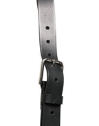 Black Double Strap Leather Silver Buckle Belt