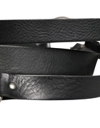 Black Double Strap Leather Silver Buckle Belt