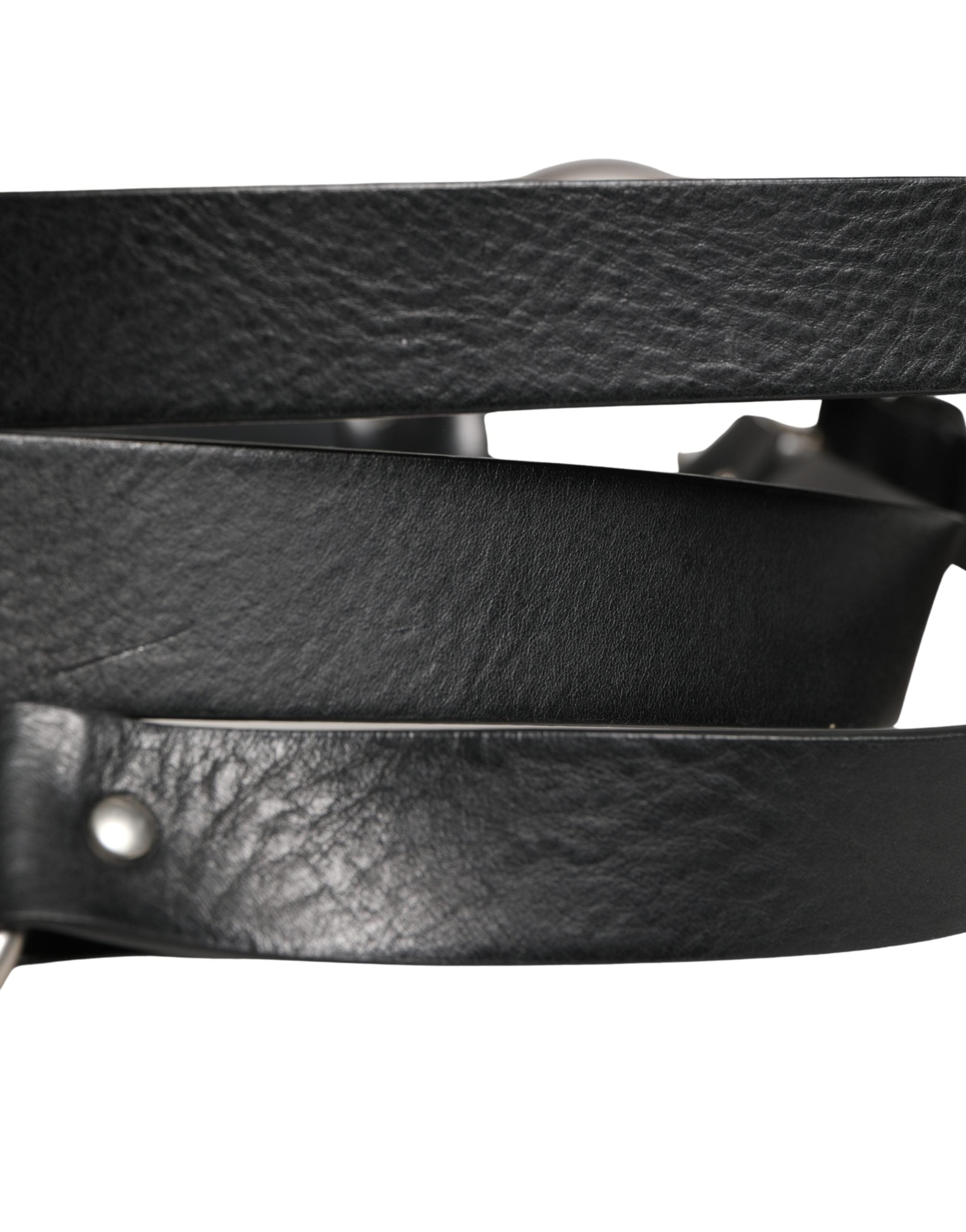 Black Double Strap Leather Silver Buckle Belt