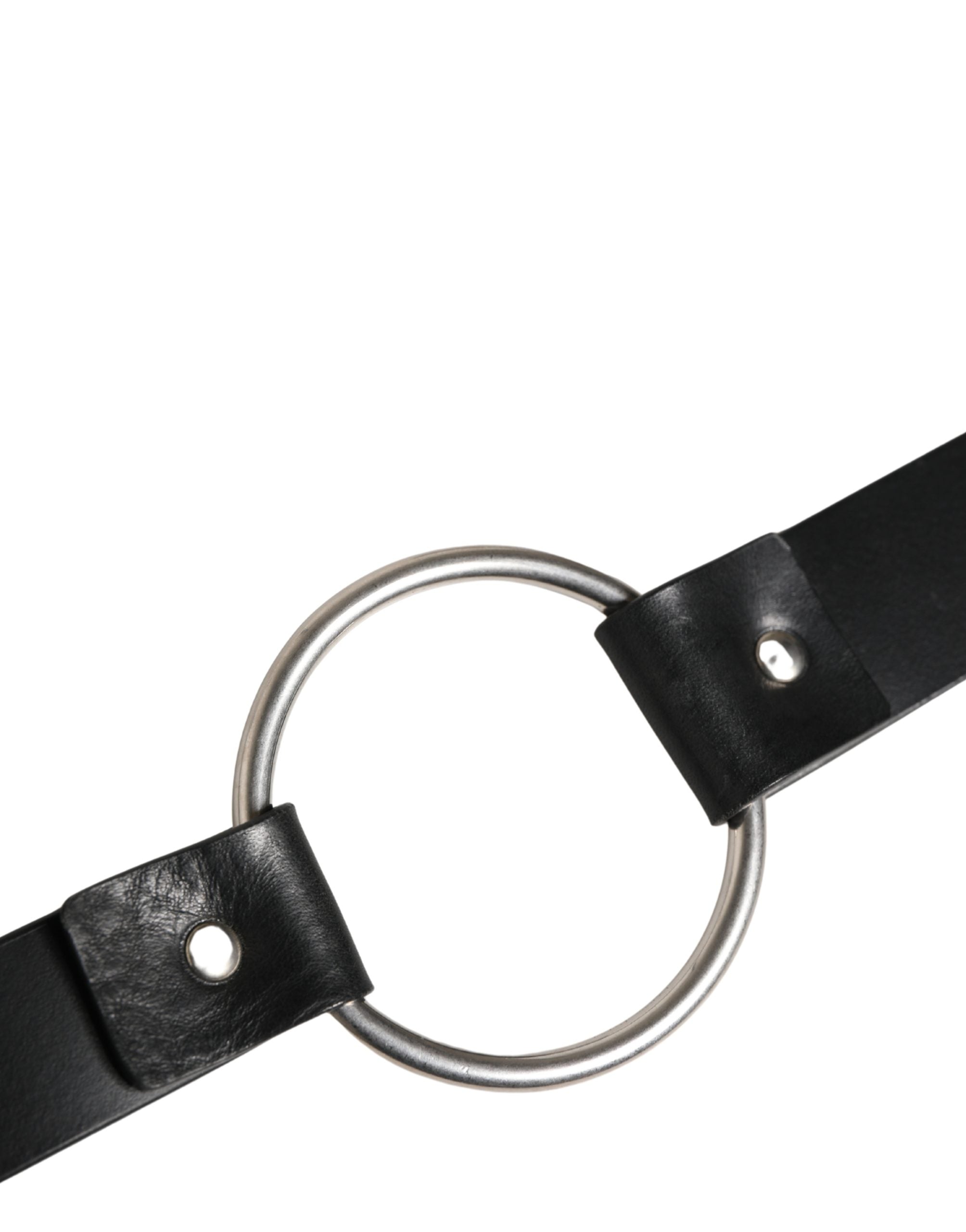 Black Double Strap Leather Silver Buckle Belt