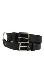 Black Double Strap Leather Silver Buckle Belt