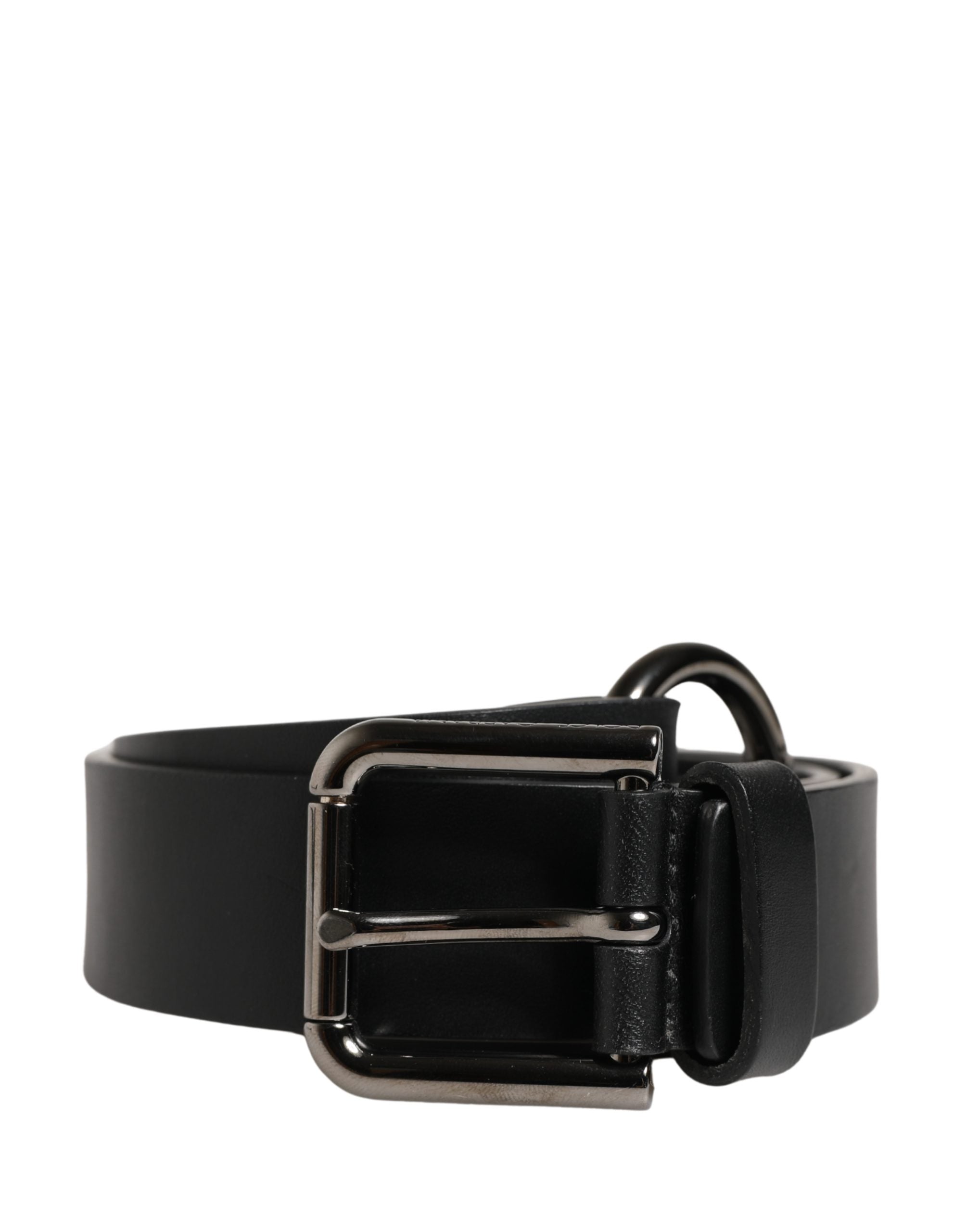 Men Black Calfskin Leather Metal Buckle Belt