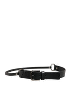 Men Black Calfskin Leather Metal Buckle Belt