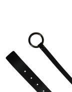 Men Black Calfskin Leather Metal Buckle Belt