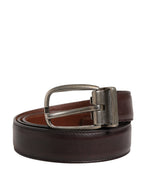 Men Brown Classic Leather Metal Buckle Belt