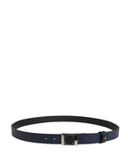 Men Blue Calfskin Leather Square Buckle Belt