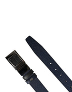 Men Blue Calfskin Leather Square Buckle Belt