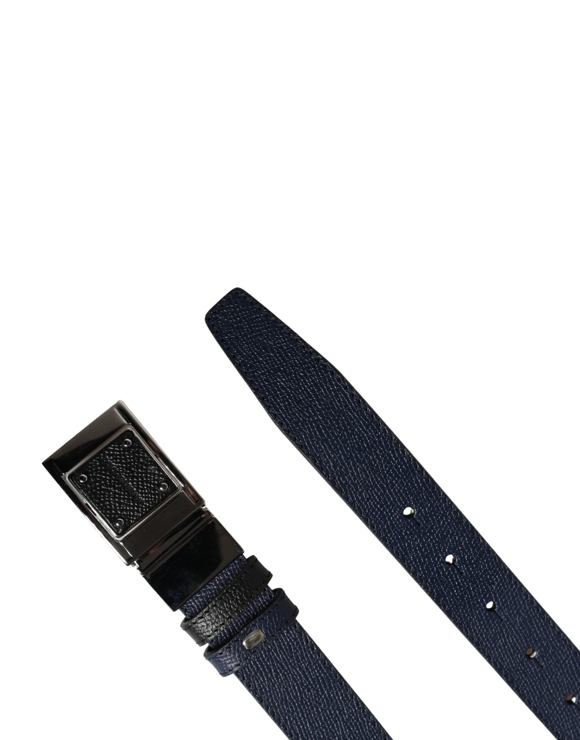 Men Blue Calfskin Leather Square Buckle Belt