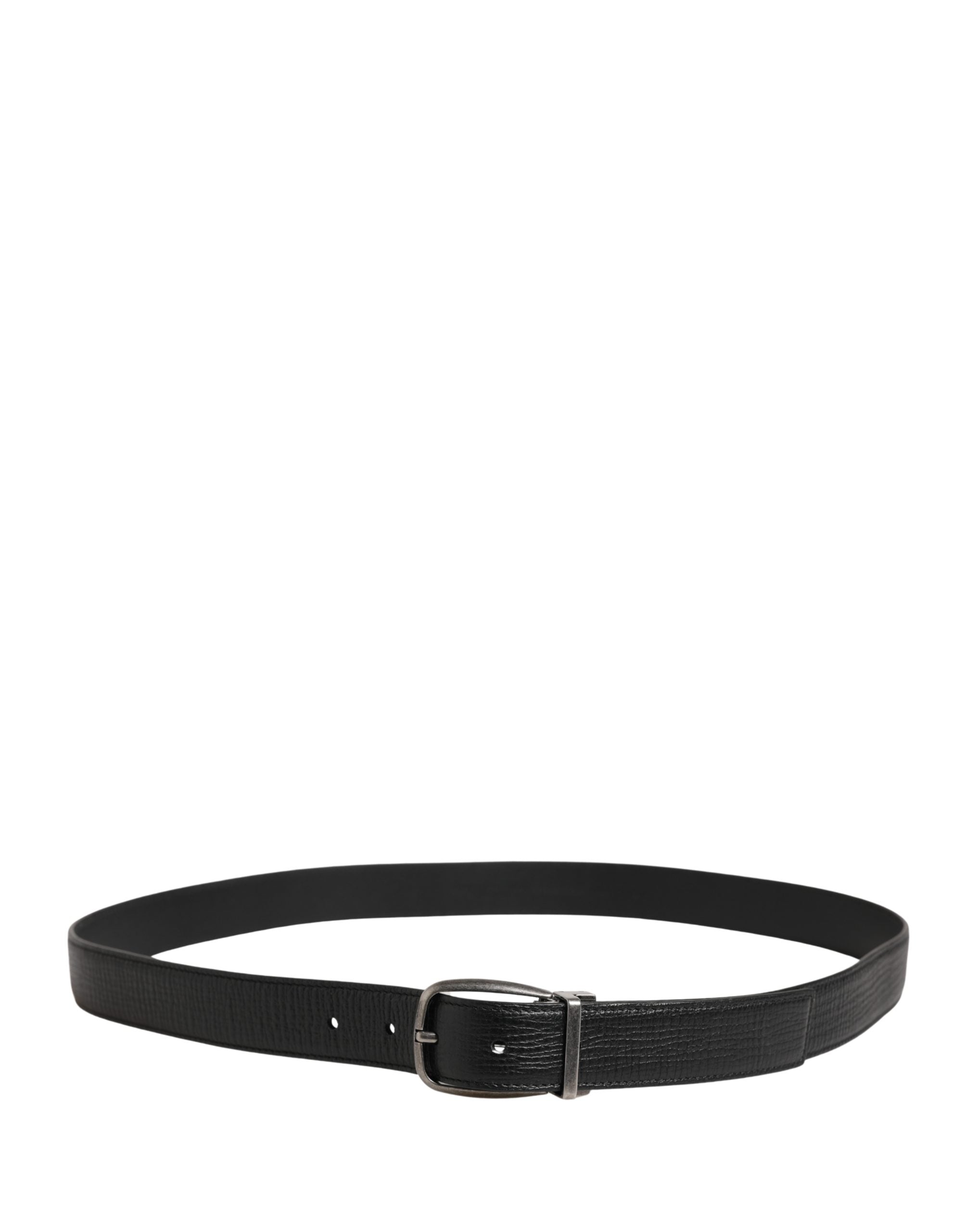 Men Black Classic Leather Metal Buckle Belt