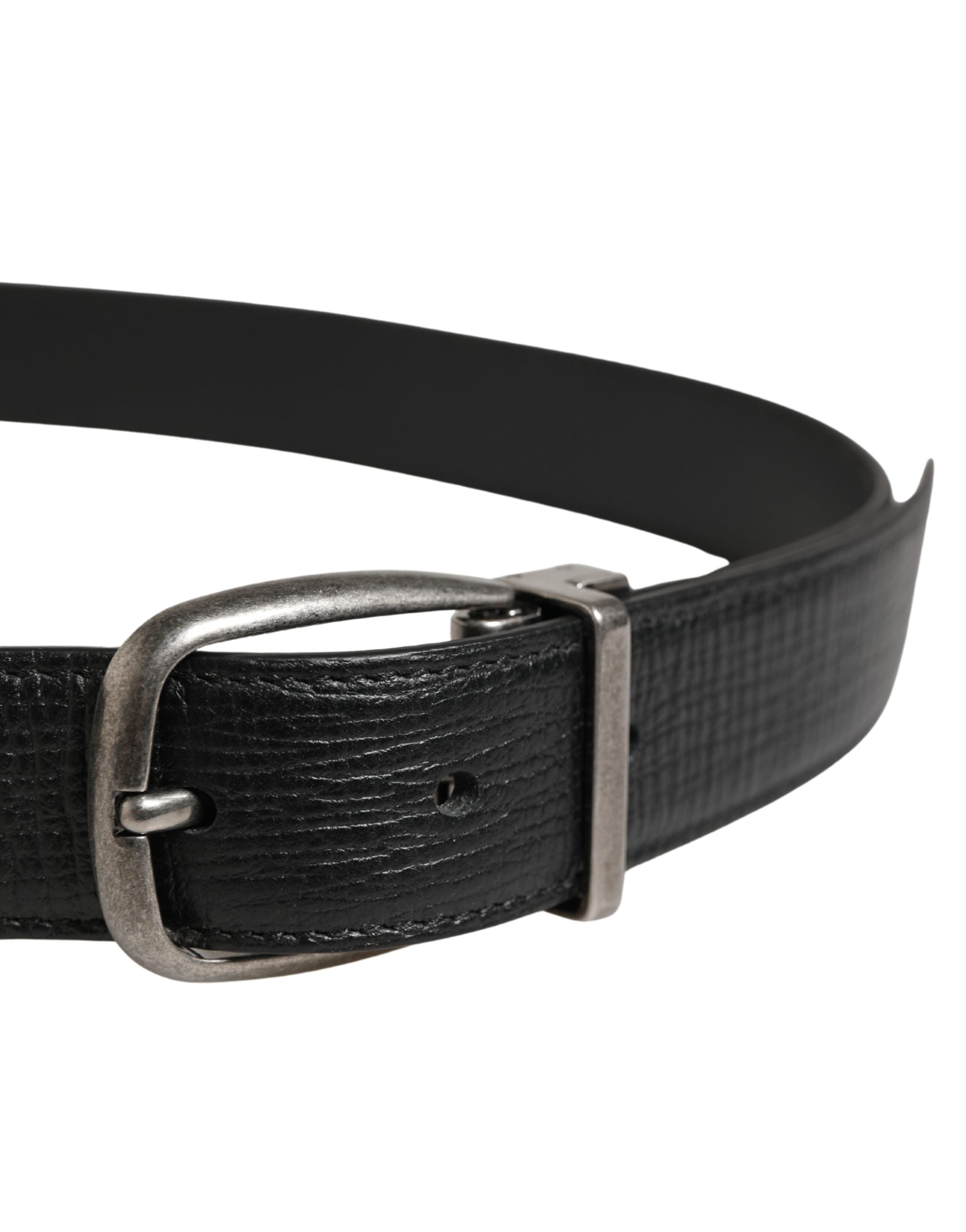 Men Black Classic Leather Metal Buckle Belt