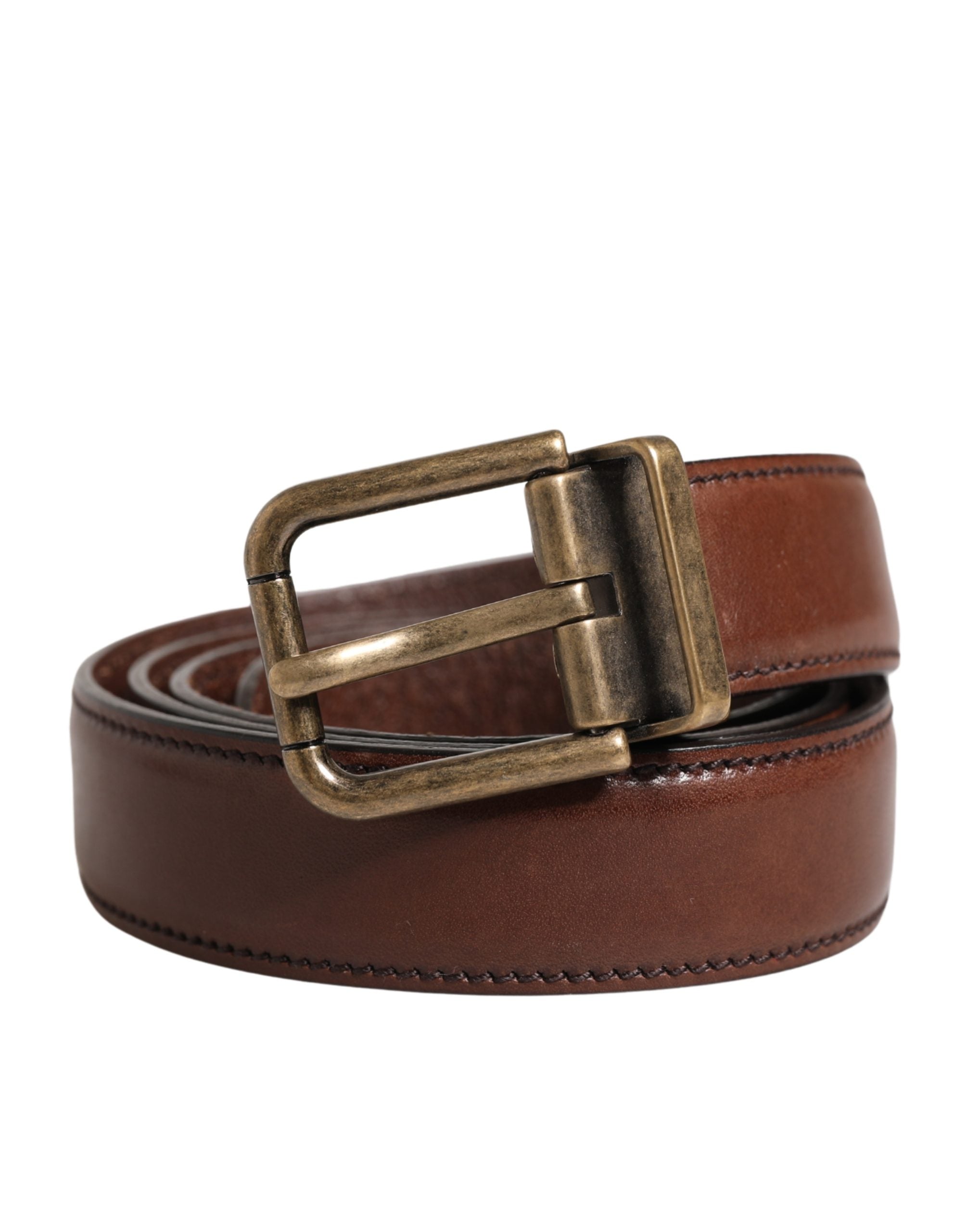 Men Brown Classic Leather Metal Buckle Belt