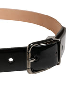 Men Black Classic Leather Metal Buckle Belt