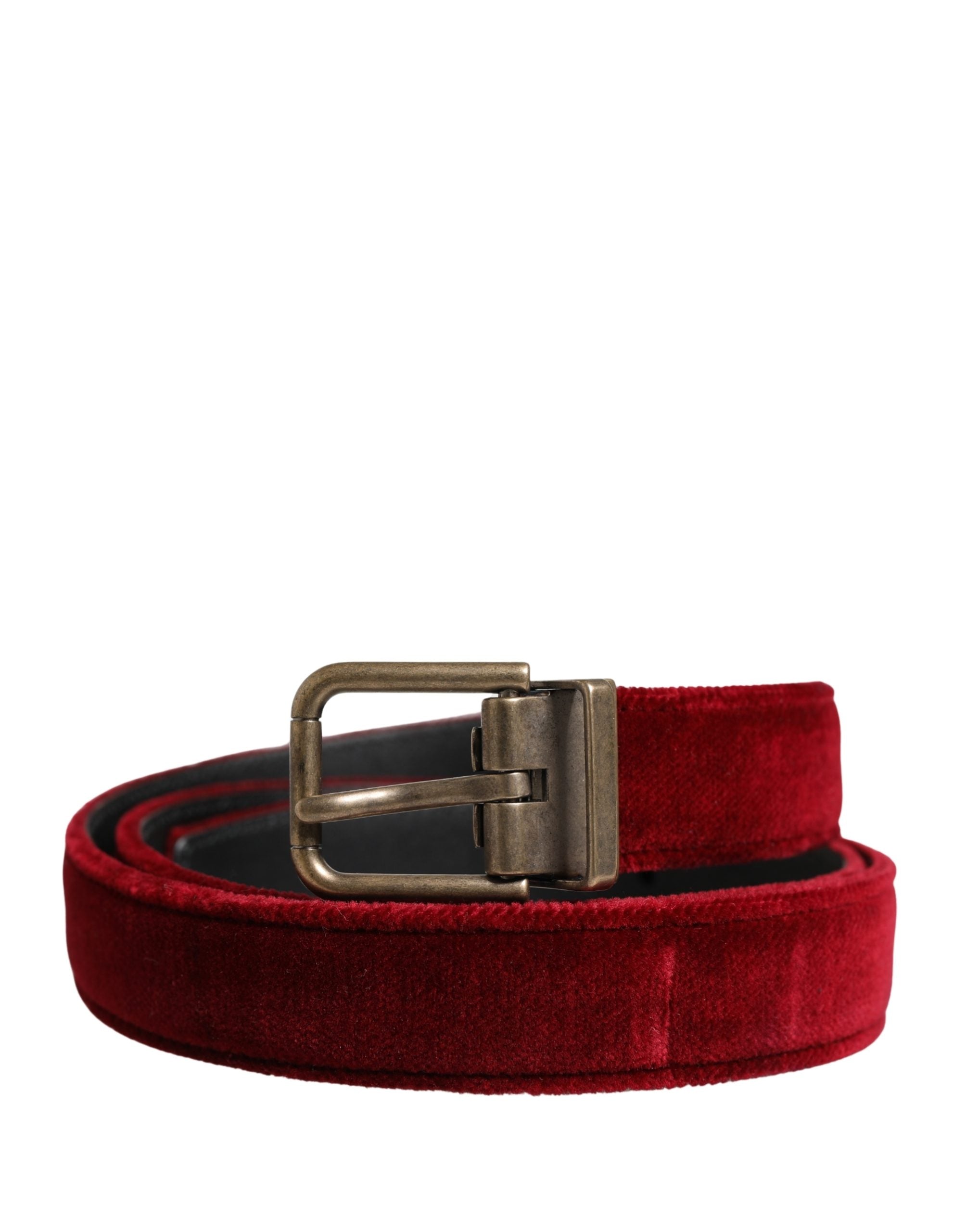 Men Burgundy Velvet Cotton Metal Buckle Belt