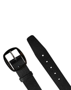 Men Black Classic Leather Metal Buckle Belt