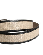 Men Beige Woven Leather Metal Buckle Belt