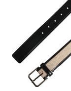 Men Beige Woven Leather Metal Buckle Belt