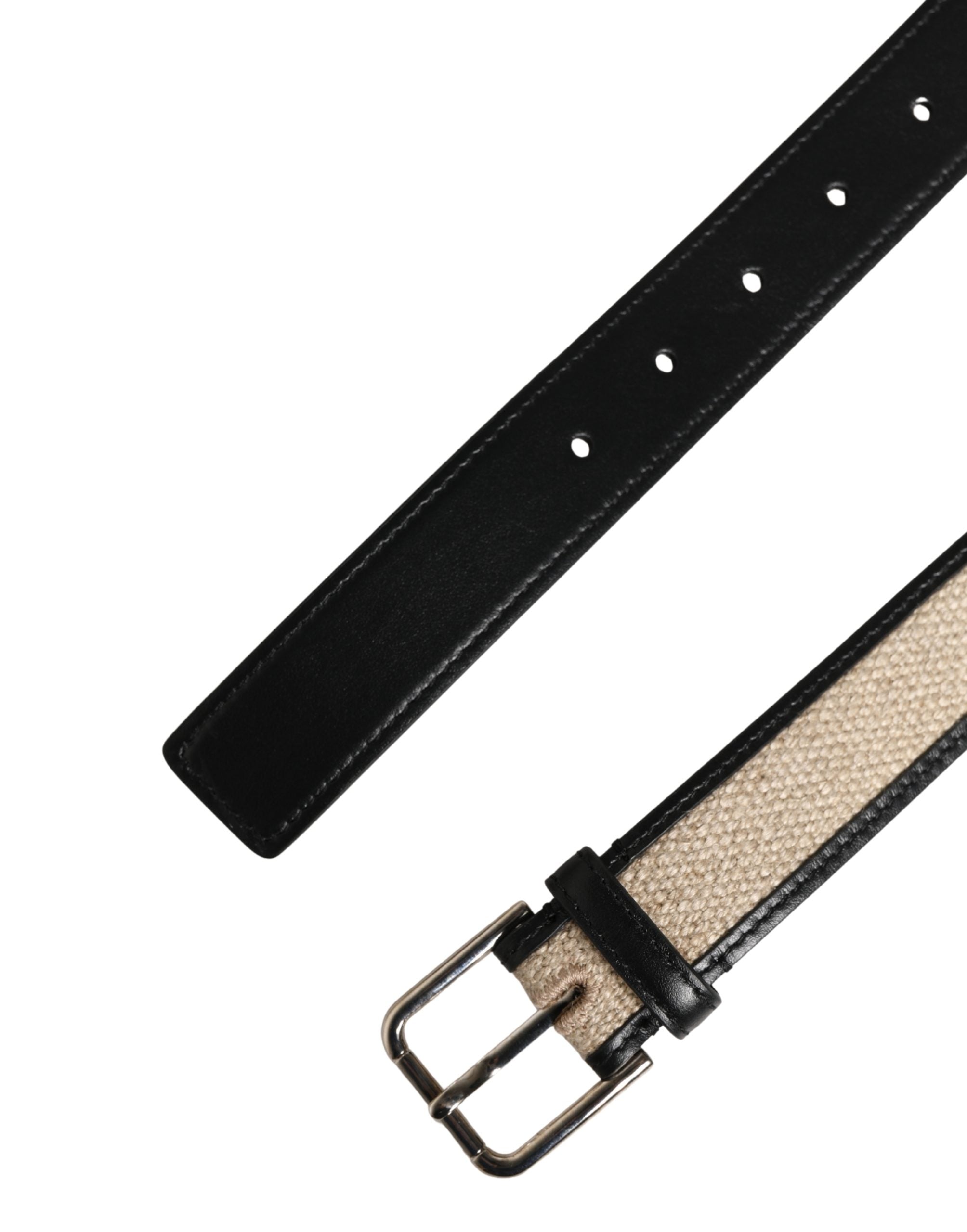 Men Beige Woven Leather Metal Buckle Belt