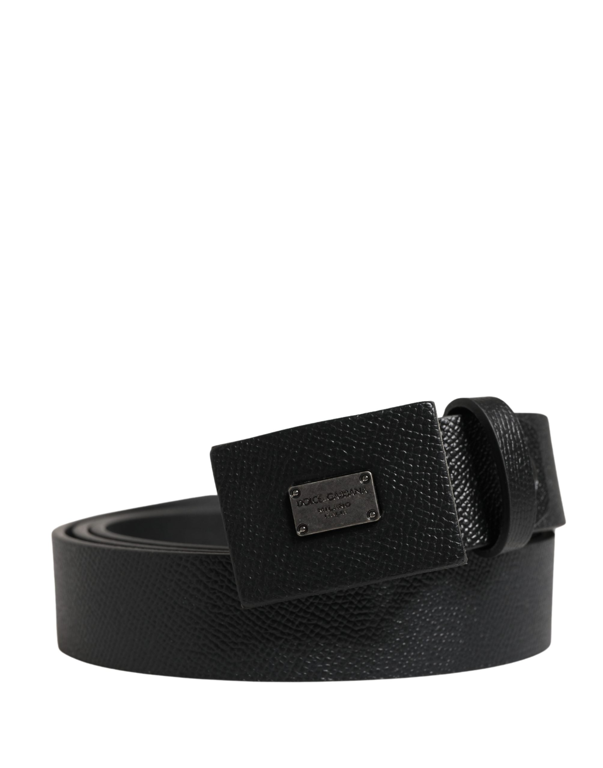 Men Black Calfskin Leather Square Buckle Belt