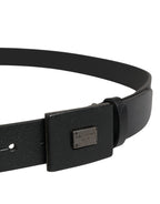 Men Black Calfskin Leather Square Buckle Belt