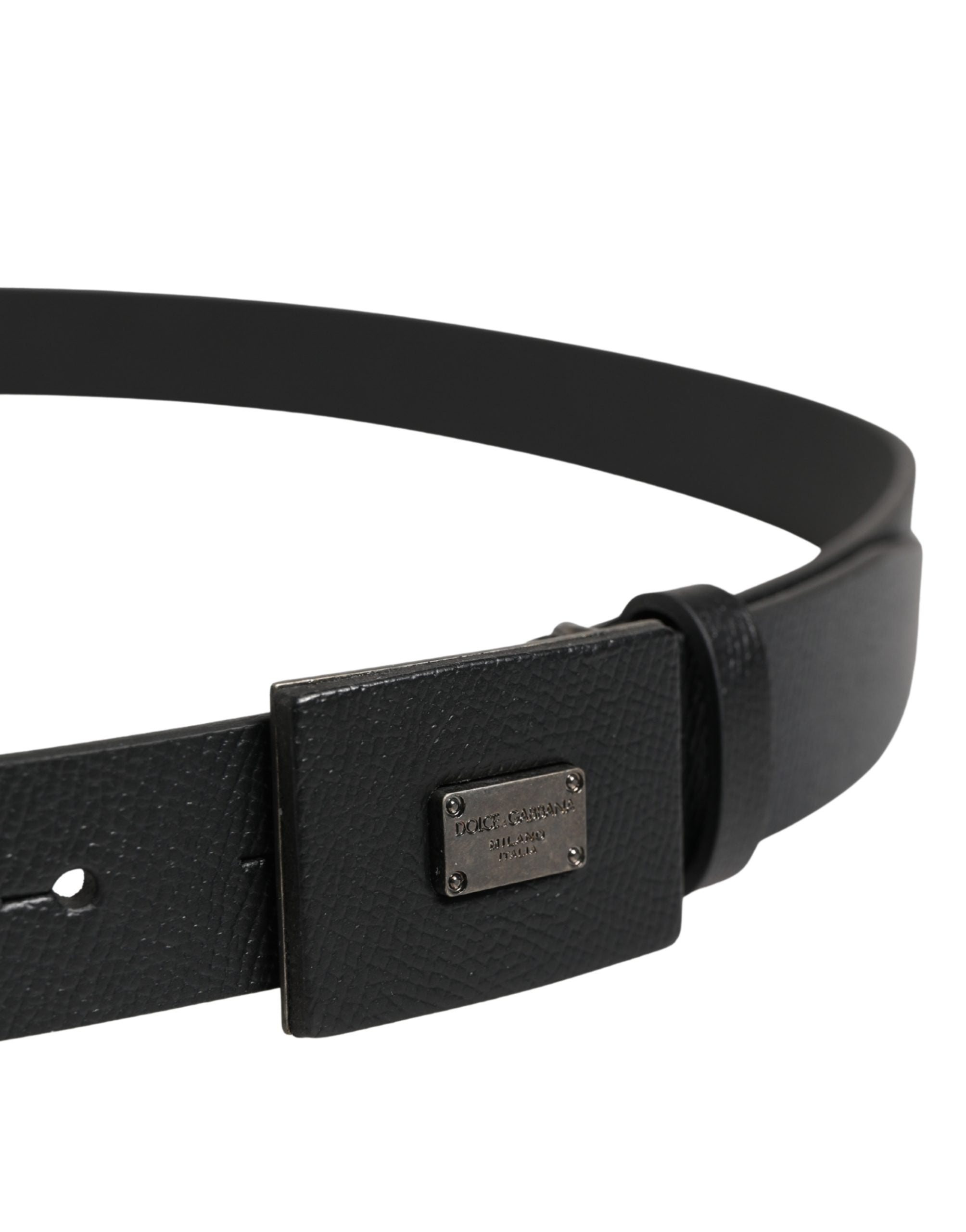 Men Black Calfskin Leather Square Buckle Belt