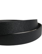 Men Black Calfskin Leather Square Buckle Belt