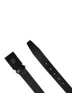Men Black Calfskin Leather Square Buckle Belt