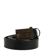 Men Black Classic Leather Logo Buckle Belt