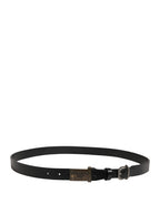 Men Black Classic Leather Logo Buckle Belt