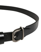 Men Black Classic Leather Logo Buckle Belt