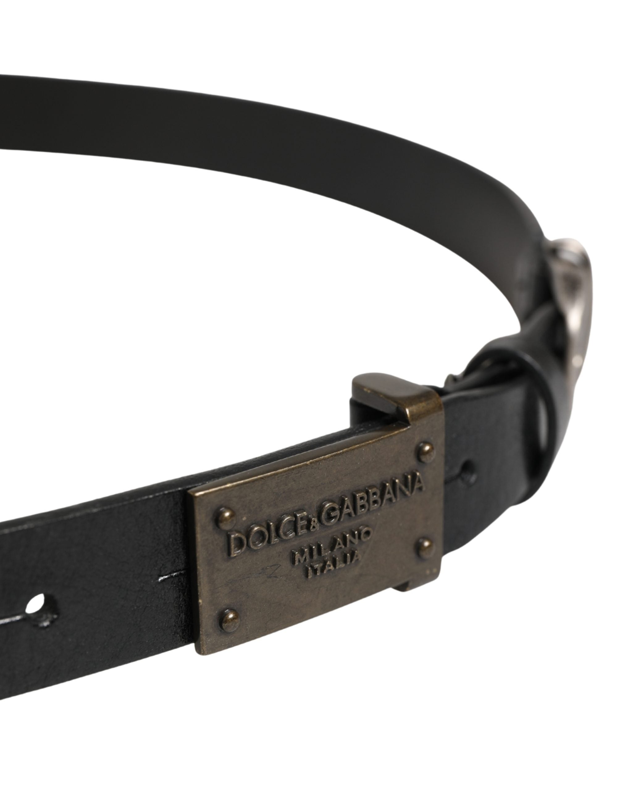 Men Black Classic Leather Logo Buckle Belt