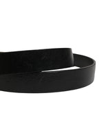 Men Black Classic Leather Logo Buckle Belt