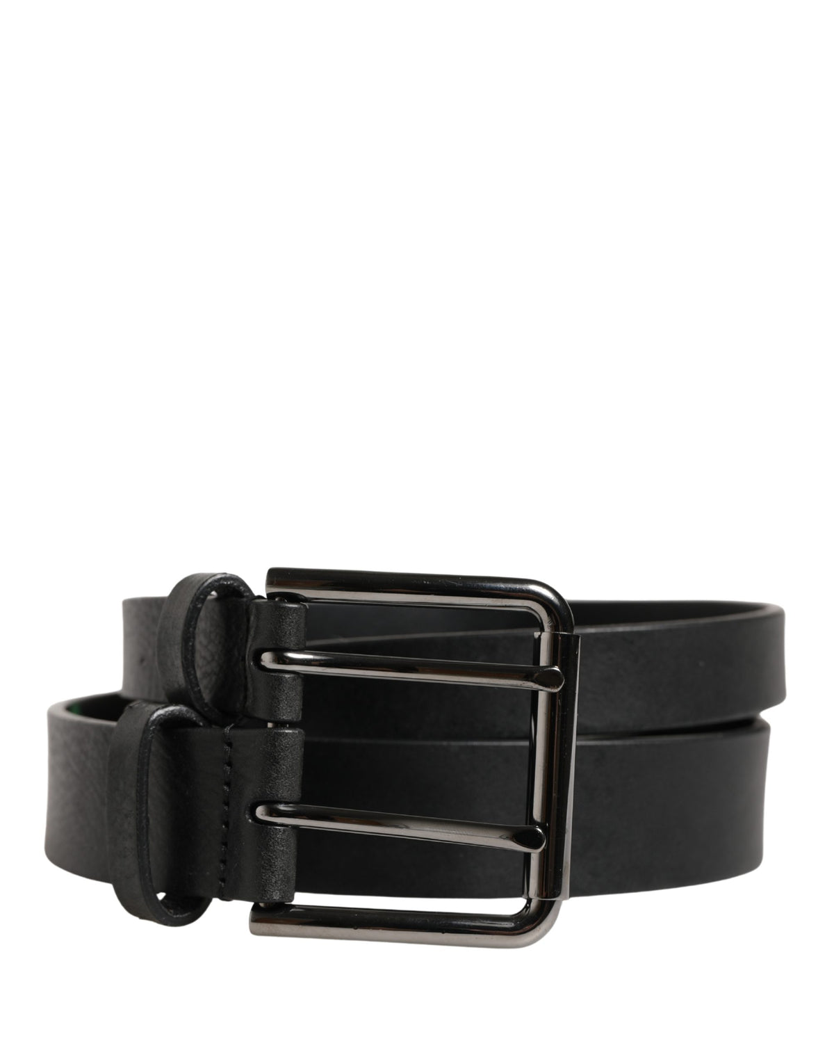 Black Double Strap Leather Silver Buckle Belt