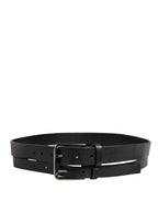 Black Double Strap Leather Silver Buckle Belt
