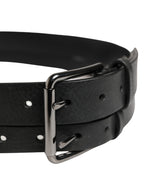 Black Double Strap Leather Silver Buckle Belt