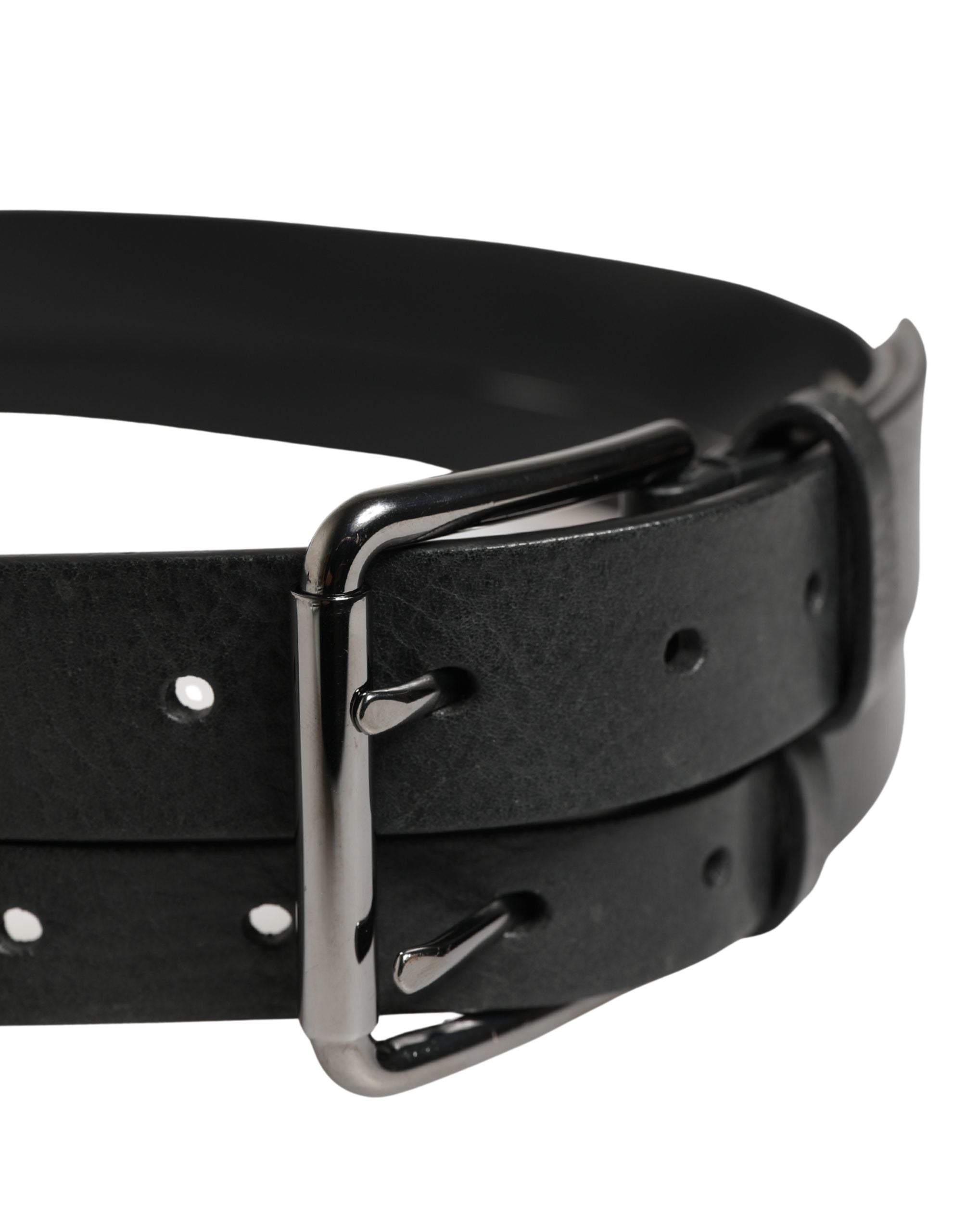 Black Double Strap Leather Silver Buckle Belt