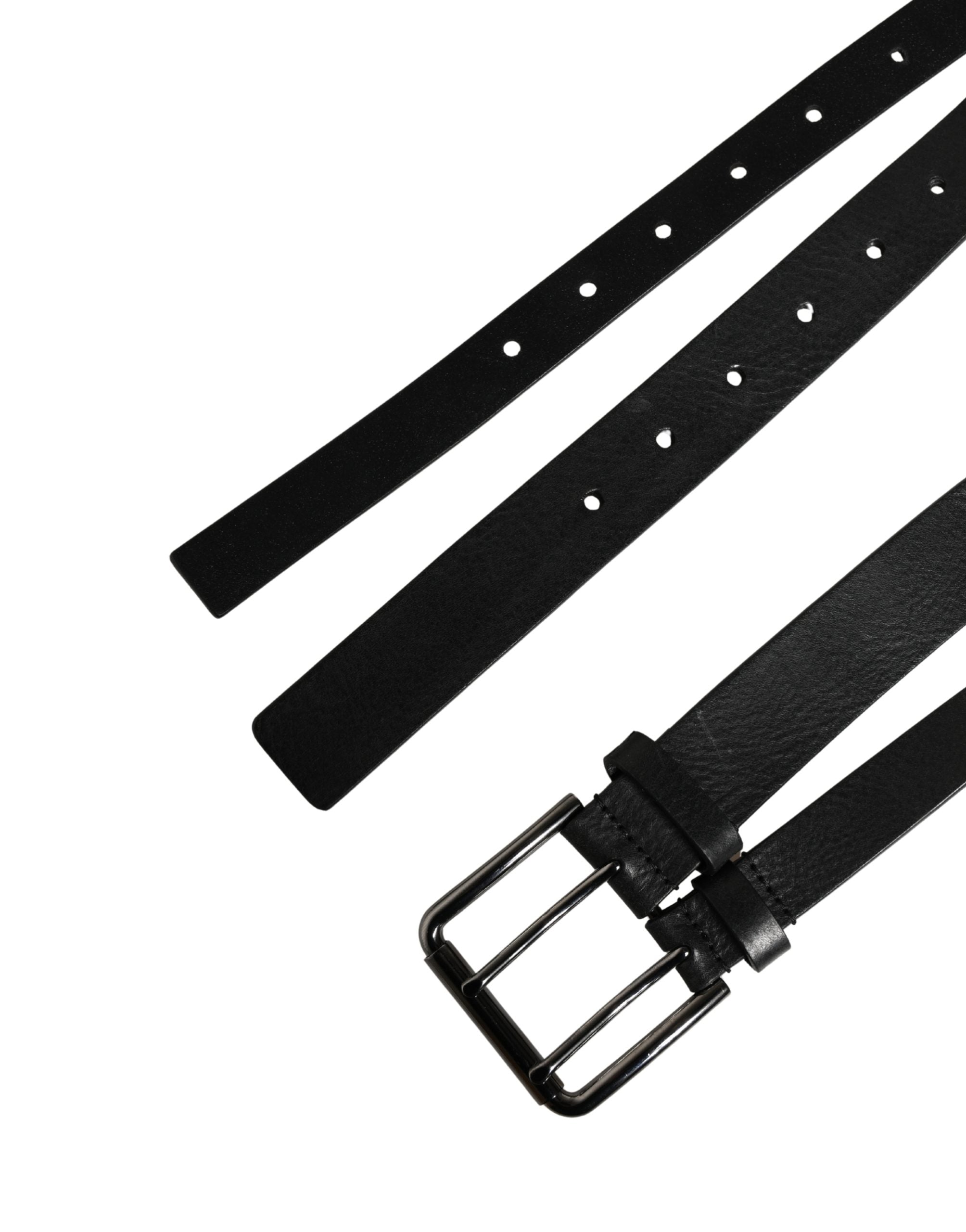 Black Double Strap Leather Silver Buckle Belt