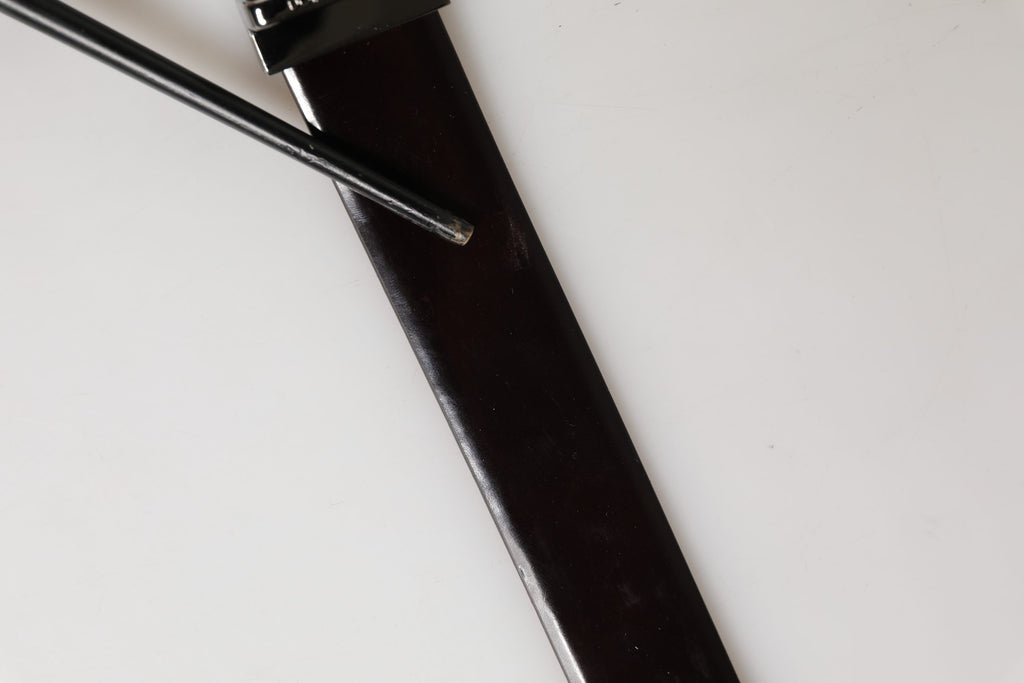 Black Double Strap Leather Silver Buckle Belt