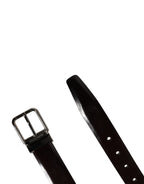 Men Black Calfskin Leather Metal Buckle Belt