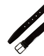 Men Black Calfskin Leather Metal Buckle Belt